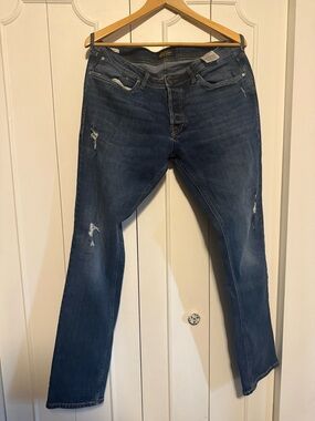 Jack & Jones Dark Blue Slim Straight Jeans with Light Distressing